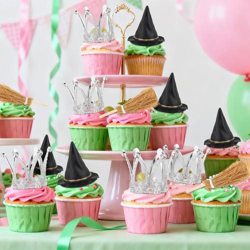 Mini Witch Hat Cupcake Toppers with Crown & Broom - Witch Princess Party Decorations - Variation of THIS listing