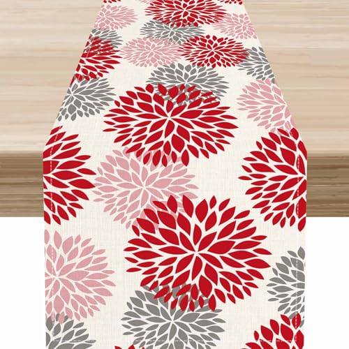 Spring Floral Boho Table Runner 13x90 Inch - Dahlia Pinnata Design - Variation of THIS listing