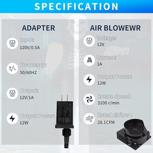 Inflatable Replacement Fan Blower with 4 LED Lights - Waterproof Holiday Yard Inflatable Decoration Fan - 1A-4 White Light