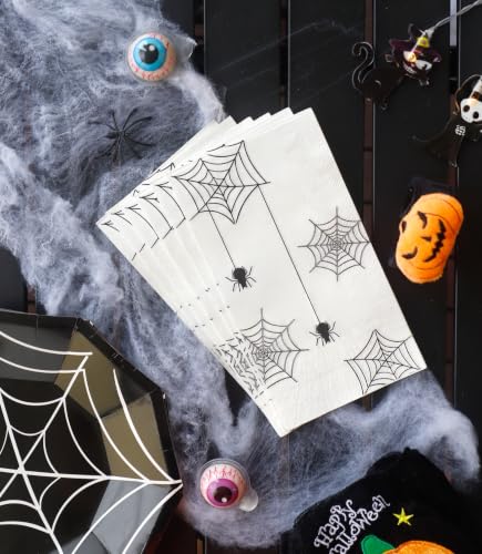 Halloween Party Plates and Napkins Set for 24 Guests - Spider Web Disposable Dinnerware