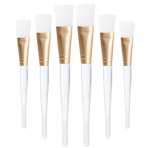 Tegelrying Facial Mask Brush,6 Pieces Soft Face Brushes Mud Mask Applicator Clear Handle for Applying Sleeping Mask,DIY Clay Mask,Body Lotion,Eye Peel Women Girls Makeup Tools,Gold and White