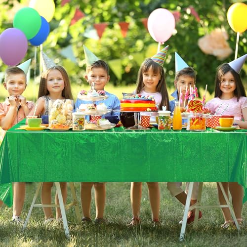 Green Iridescent Party Tablecloths - 4 Pack, 54x108 Inches, Disposable Holographic Decor