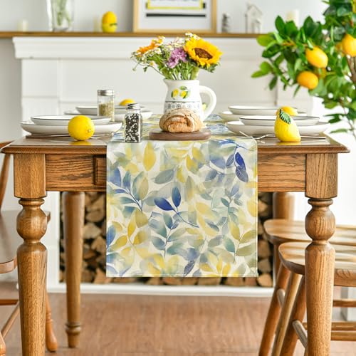 Summer Watercolor Table Runner 13x72 Inch Blue - Seasonal Kitchen Decor