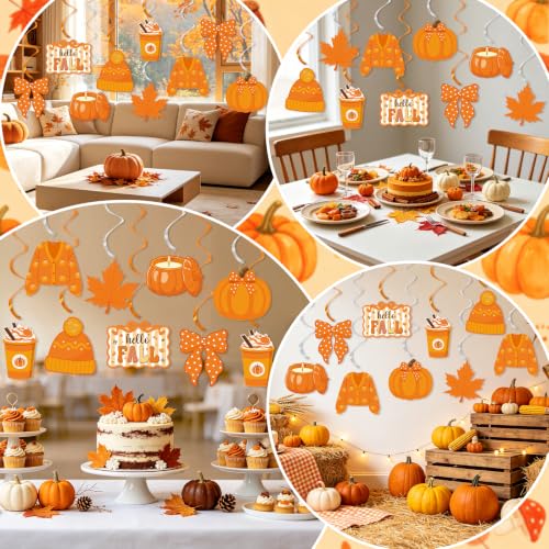 Fall Hanging Swirls Decorations - Pumpkin, Maple Leaf & Hello Fall Banner Set