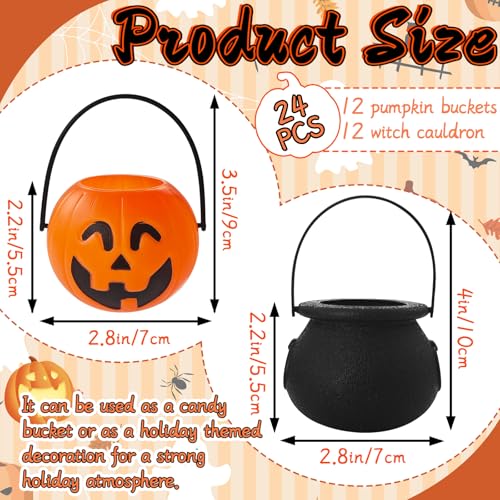 24 Pcs Halloween Mini Candy Buckets & Cauldrons Set - Pumpkin & Witch Design