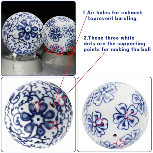 Blue & White Ceramic Decorative Balls Set - Chinoiserie Style for Centerpieces & Vases - 6 Pieces
