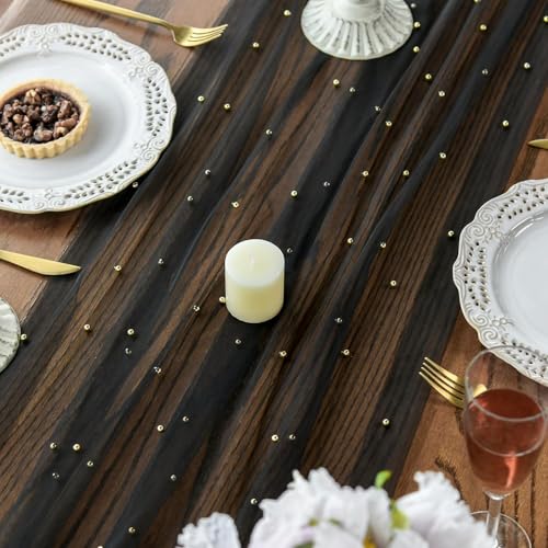 Pearl Black Gauze Table Runner 59x120 Inch for Holiday Wedding Dinner Party