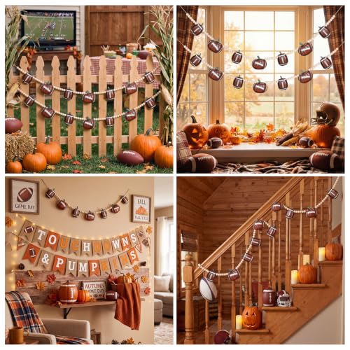 Football Pumpkin Felt Garland with Wood Beads - Fall Harvest Decor 4 ft