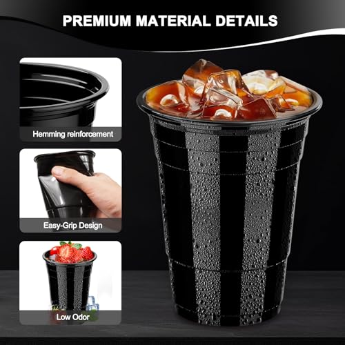 Black Disposable Cups 120 Pack - 16 oz Heavy Duty Plastic for Parties & Events