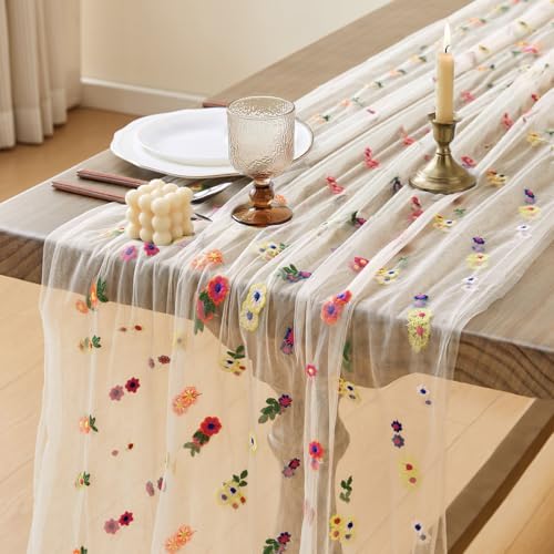 Champagne 10ft 3-Pack Cheesecloth Daisy Table Runners - Wracra