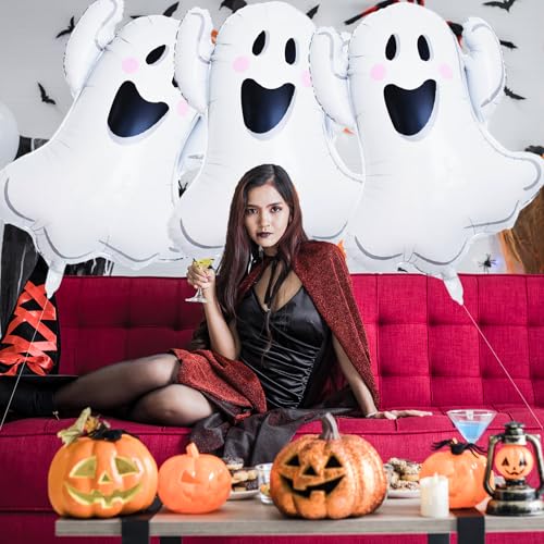 Halloween Ghost Balloons Set - 6 Large Foil Inflatable Decorations for Indoor Outdoor Parties