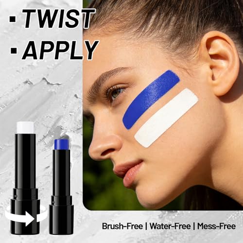 White and Blue Oil-Based Face Body Paint Stick Set for Creative Makeup - Versatile & Long-Lasting