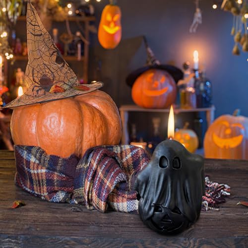 Black Halloween Ghost Pumpkin Candle - Fragrant Decor for Home & Table - 2.76 x 2.36 Inches