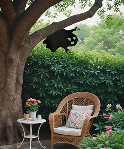 Funny Ghost Metal Sign Halloween Yard Decor Spooky Outdoor Ornament