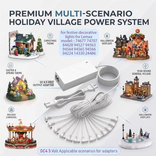 DC 4.5V Adapter for Lemax Christmas Village Spooky Town Buildings - 4.5V5A 15 Output Plug