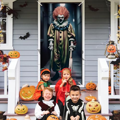 Halloween Scary Clown Door Cover Banner for Indoor Outdoor Party Decor - 72 x 35 Inches