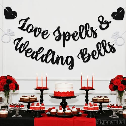 Halloween Wedding Banner Love Spells & Wedding Bells Party Decor Black Silver