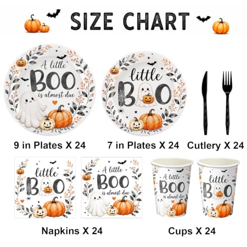 Halloween Baby Shower Tableware Set - 24 Plates Cups Napkins Cutlery