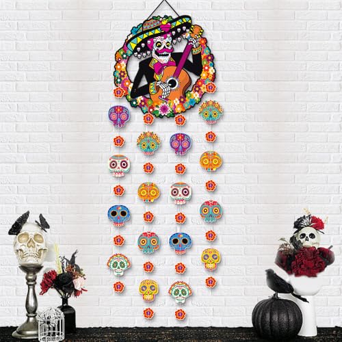 Day of the Dead Hanging Decorations - Mexican Paper Garlands & Skull Ornaments for Halloween & Fiesta