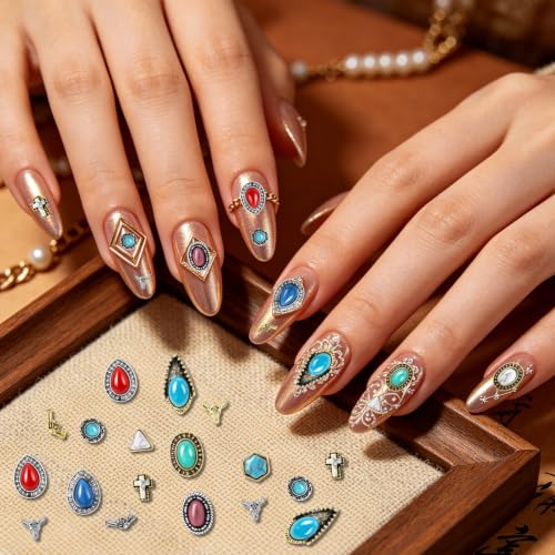 Western Nail Charms Set - 70pcs 3D Turquoise Cowboy Nail Art Decorations
