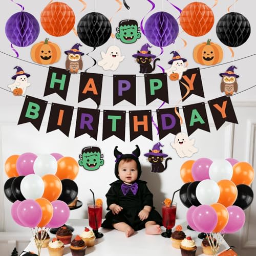 Halloween Birthday Party Decorations Set with Banner Balloons & More