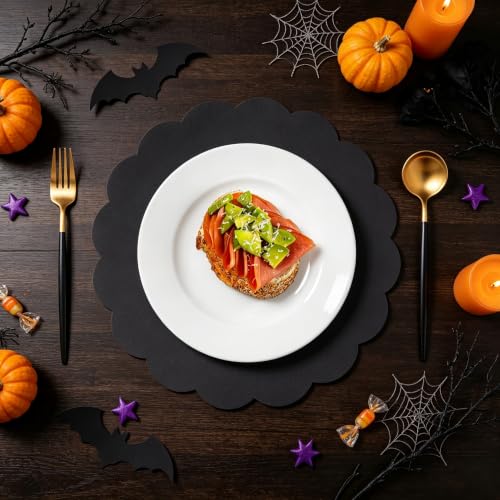 Black Paper Placemats 13.5 Inch Scalloped Halloween Table Decor - 60 Pcs