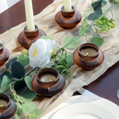 Brown Amber Taper Candle Holders Set of 12 - Fall Thanksgiving Decor