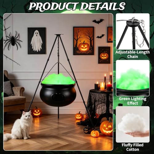 Halloween Outdoor Witches Cauldron Decor with LED Lights and Support Pole