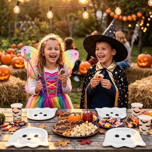 Halloween Ghost Paper Plates - White 9.84 Inch Disposable Party Dinnerware - 50 Pack
