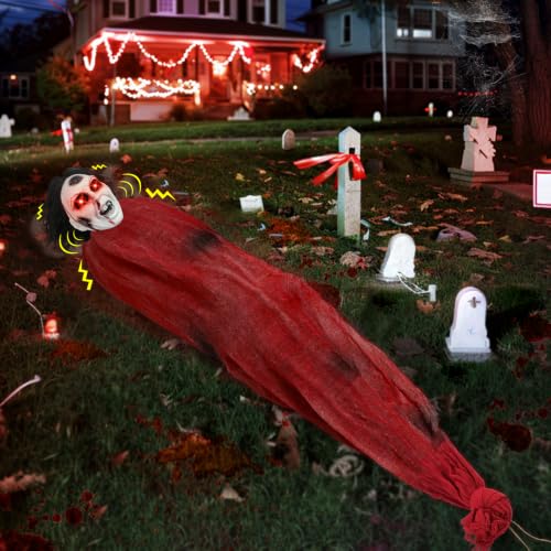 Halloween Outdoor Decorations Lying Girl Ghost Animatronic - Dead Victim Scene, 5.2 ft - Variation: Lying Girl Ghost