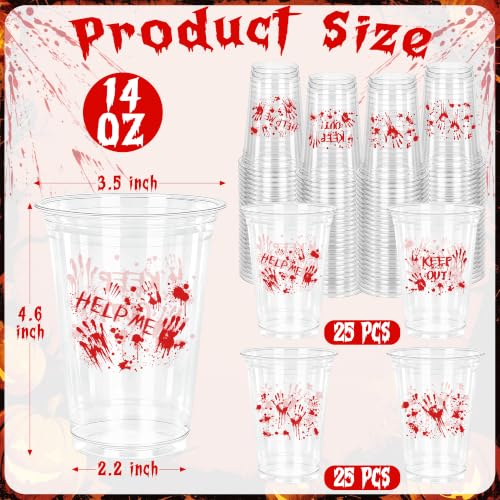 Bloody Handprint Halloween Plastic Cups 14oz - 50 Pack, Spooky Horror Decor