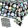Halloween Skull Tablecloth Disposable 3 Pack - Iridescent 54 x 108 Inch Party Cover