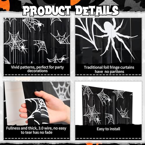 Black Foil Fringe Curtains for Halloween Party Decor, 3.3 x 6.6 ft - 2 Pack