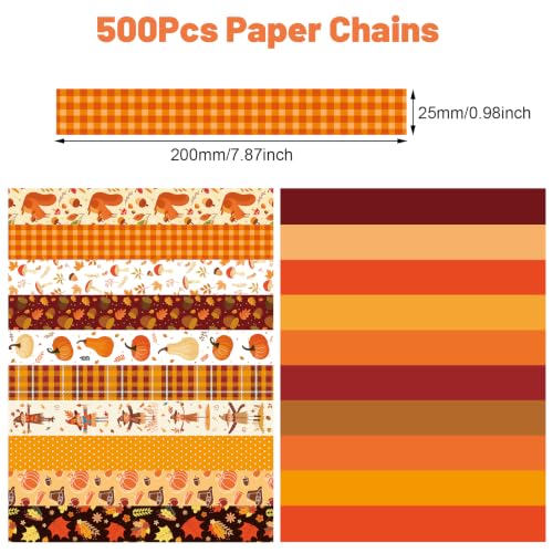 Fall Paper Chain Strips - Autumn Colors & Seasonal Patterns, 500 Pcs