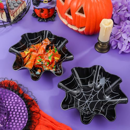 4-Pack Halloween Spider Web Plastic Bowls - Reusable Snack Dishes for Party Treats