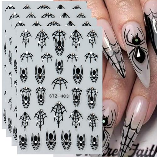 Halloween Nail Stickers - Black Spider Web with Rhinestones - Variation of THIS listing
