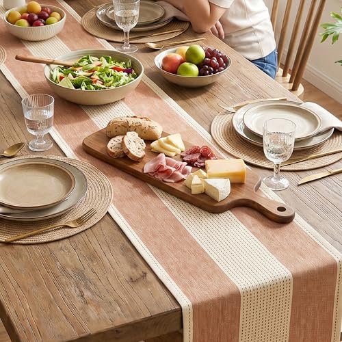 Caramel Farmhouse Rustic Fall Table Runner 13x72 Inch - Seasonal Macrame Kitchen Decor