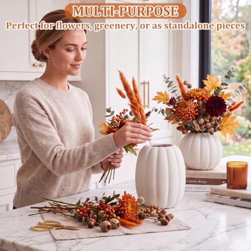 Fall Pumpkin Vase Set - Ceramic Autumn Table Decor for Thanksgiving & Halloween