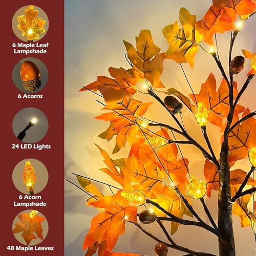 Classic Style 3 2 Pack 24-Inch Prelit Fall Maple Trees with LED Lights & Decorations