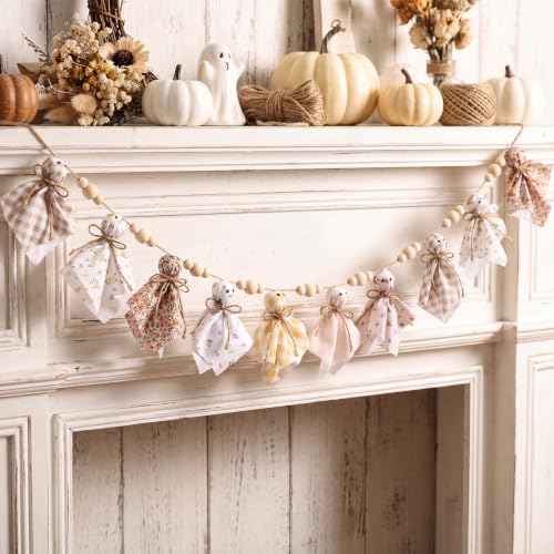 Halloween Ghost Garland - Rustic Fabric & Wooden Beads, 8.2 ft, Variation: Ghost