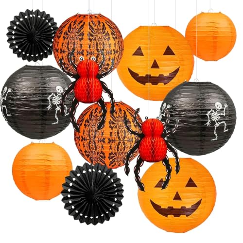 12 Pcs Halloween Paper Lanterns Decorations Jack-O'-Lantern Party Supplies