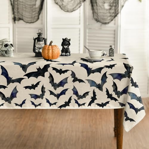 Horaldaily Halloween Bats Tablecloth 60x84 Inch Rectangular Washable Decor Beige