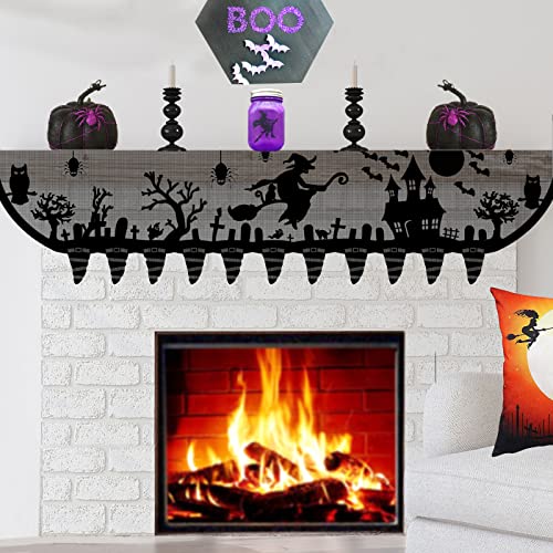 Halloween Mantle Scarf for Fireplace - Gothic Lace Haunted House Decor