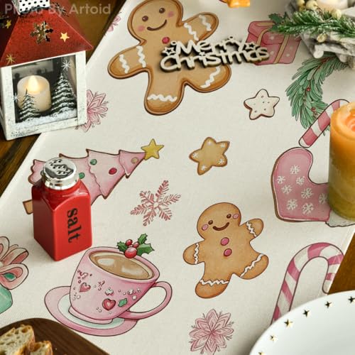 Artoid Mode Snowman Xmas Table Runner 13x90 Pink Home Party Decor