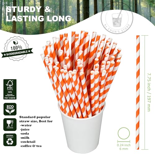 7.75-Inch Orange Striped Paper Drinking Straws Bulk 1000 - Unwrapped