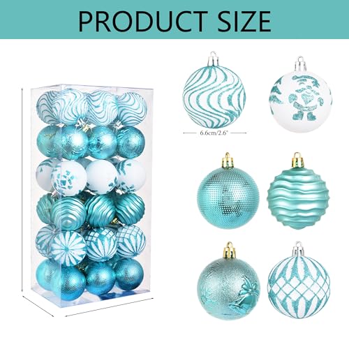 Cerulean Christmas Ball Hanging Ornaments Set - 36 Large Green Shatterproof Decorations