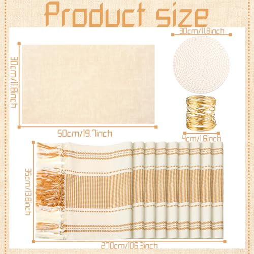 Gold Table Runner & Napkin Ring Set - 19 Piece Dining Accessories