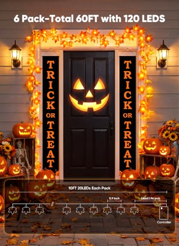6 Pack Fall Maple Leaf Garland String Lights - Battery Operated Indoor Outdoor Decor