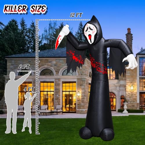 Skull Halloween Inflatable Decoration - 12FT Grim Reaper with LED Lights