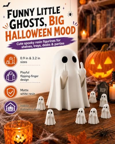 0.9in Mini Ghost Flipping Finger Figurines Set of 50 Halloween Decorations